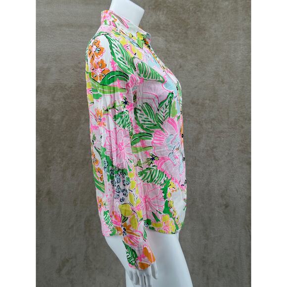 Lilly Pulitzer Target Top Womens Small Pink Green Floral Button Up Nosey Posey - Picture 3 of 9